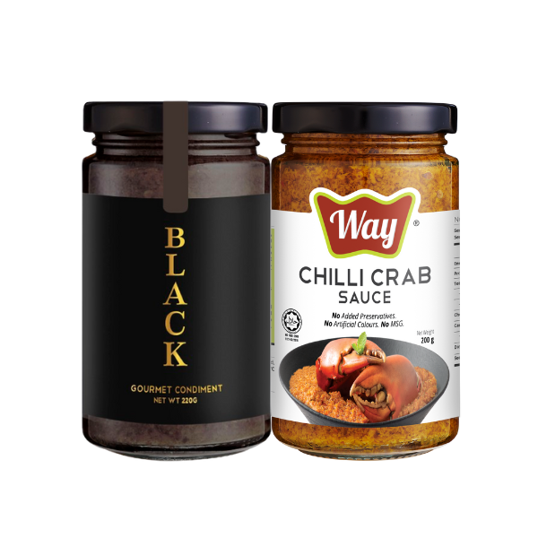 CNY PROMOTION - Black Scallion Sauce + Chilli Crab Sauce 农历新年优惠配套 - 经典黑标葱油酱 + 辣蟹海鲜风味酱 [ 220g + 200g ]